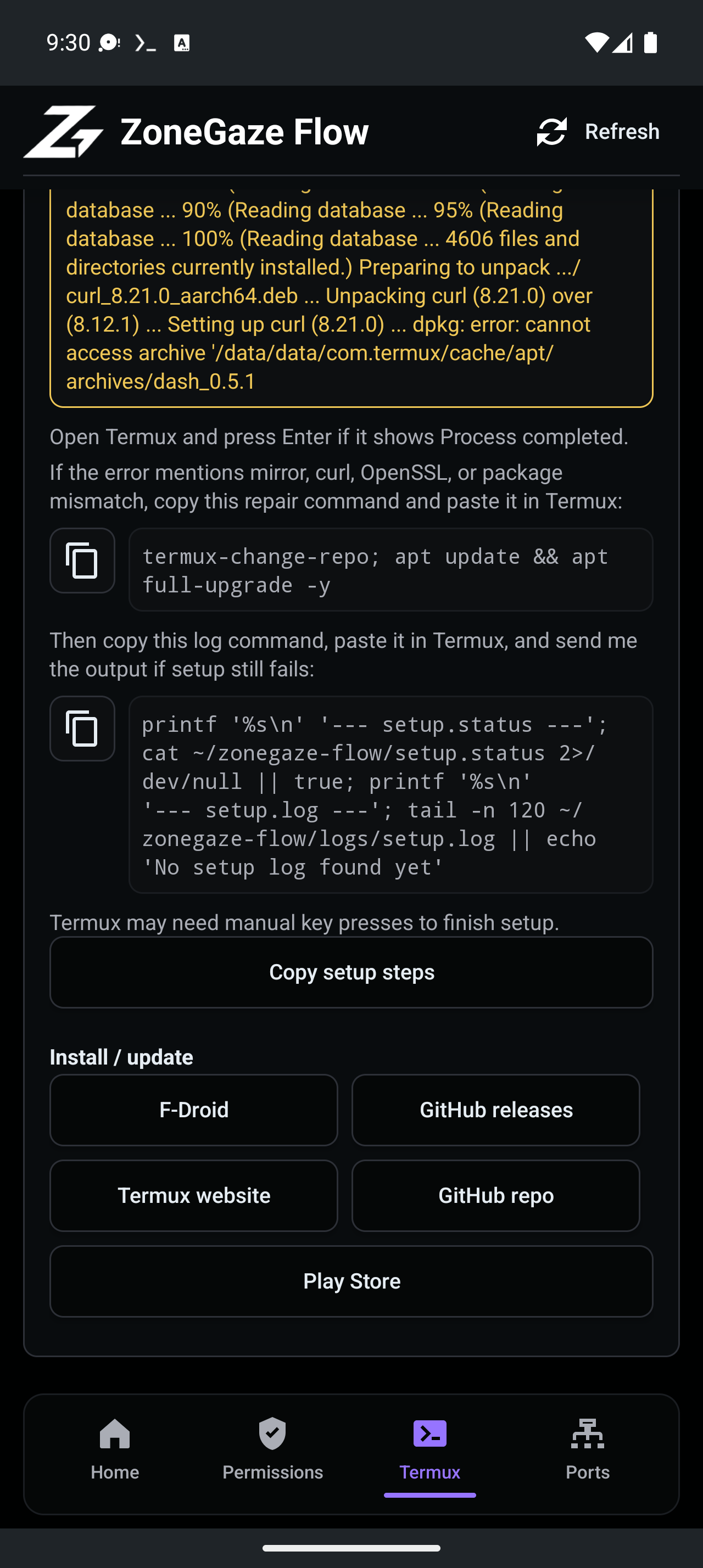 Android Termux setup failure