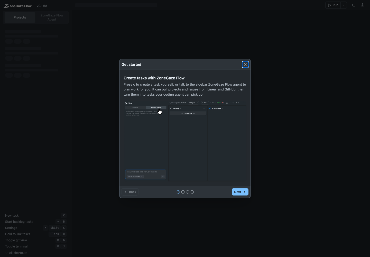 First-run onboarding in ZoneGaze Flow